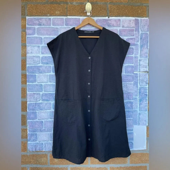 GUDRUN SJODEN Dress Organic Cotton Button Front Pockets  Lagenlook dress medium - Picture 1 of 10